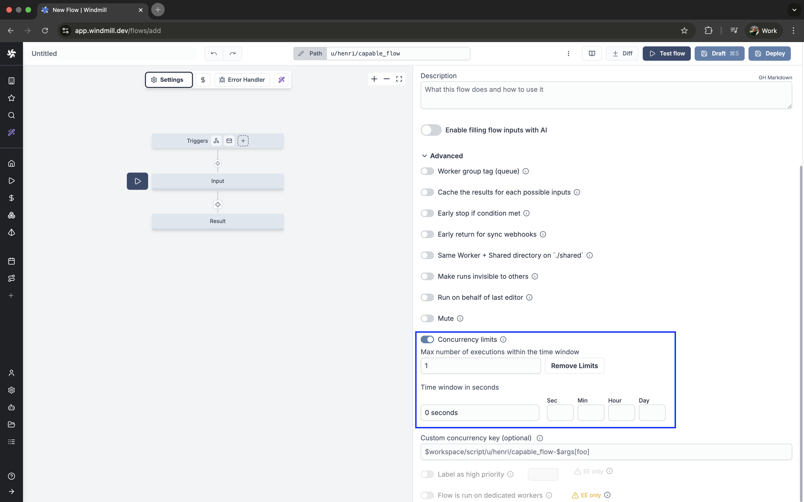 Concurrency limit of flow
